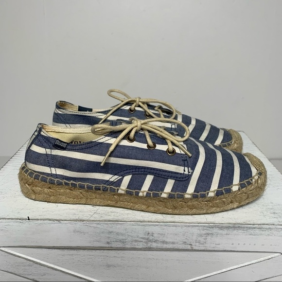 Soludos Derby Blue White Stripe Lace Up Espadrilles - Picture 6 of 15